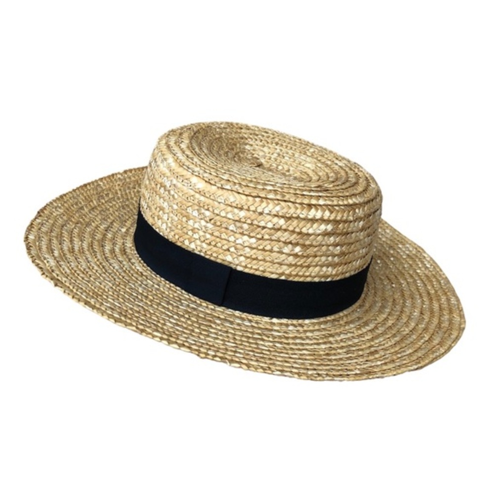 Loft Outlet Natural Straw Boater Hat with Black Ribbon